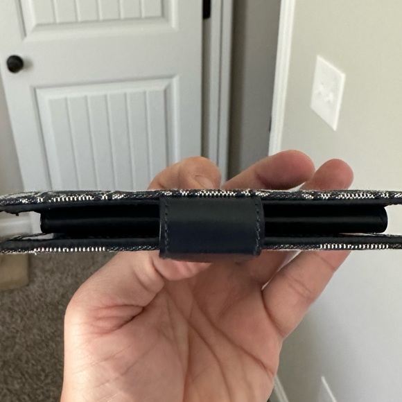 Salvatore Ferragamo Wallet Gancio Navy Gray Canvas Leather Bi-Fold Ladies - Picture 11 of 15